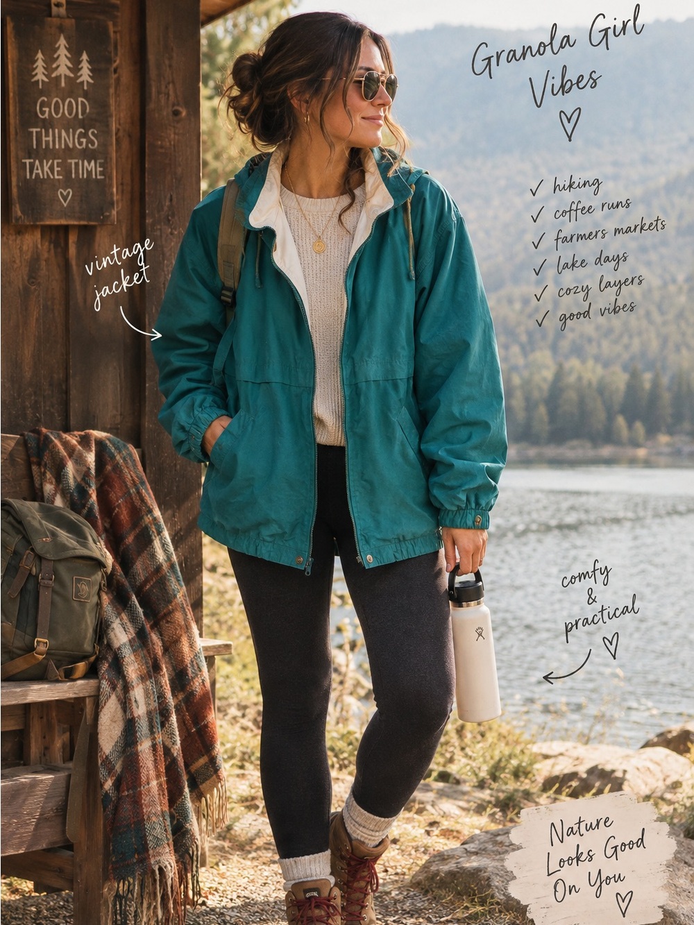 62.) Vintage / Teal Lightweight Jacket / Granola Girl Vibes